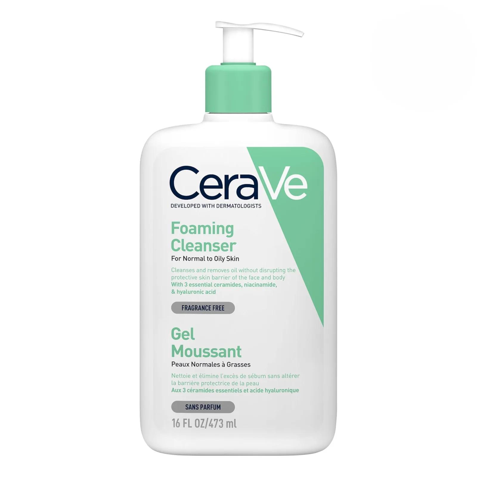 CeraVe Foaming Cleanser with Ceramides for Normal to Oily Skin, Face & Body, 473 ml