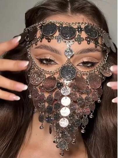 Elegant Antique Golden Mask – One Piece, Hollow Metal Alloy Coin-Style Face Mask with Tassels, Versatile for Masquerade Parties, Street Style, Nightclub & Festival Celebrations, Shiny & Eye-Catching