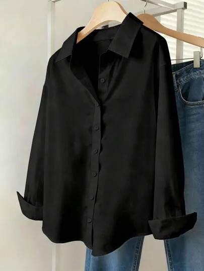 Airaco قميص نسائي بأكمام طويلة فضفاض وذو فتحة كتف مرتخية بلون أحادي مناسب للعطلات والكاجوال، أطقم أكمام طويلة