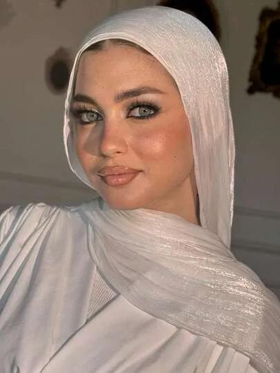 قطعة واحدة من الحجاب الناعم الأنيق الحريري الأنيق باللون الأساسي الصلب للنساء، وشاح طويل كاجوال عربي، حجاب محافظ بسيط مناسب للاستخدام اليومي مع الفستان