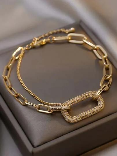 سوار سلس بسيط لكن أنيق بتصميم جيومتري على شكل حجر الراين المرصع بالسلسلة ،تصميم فريد وعصريرمضان