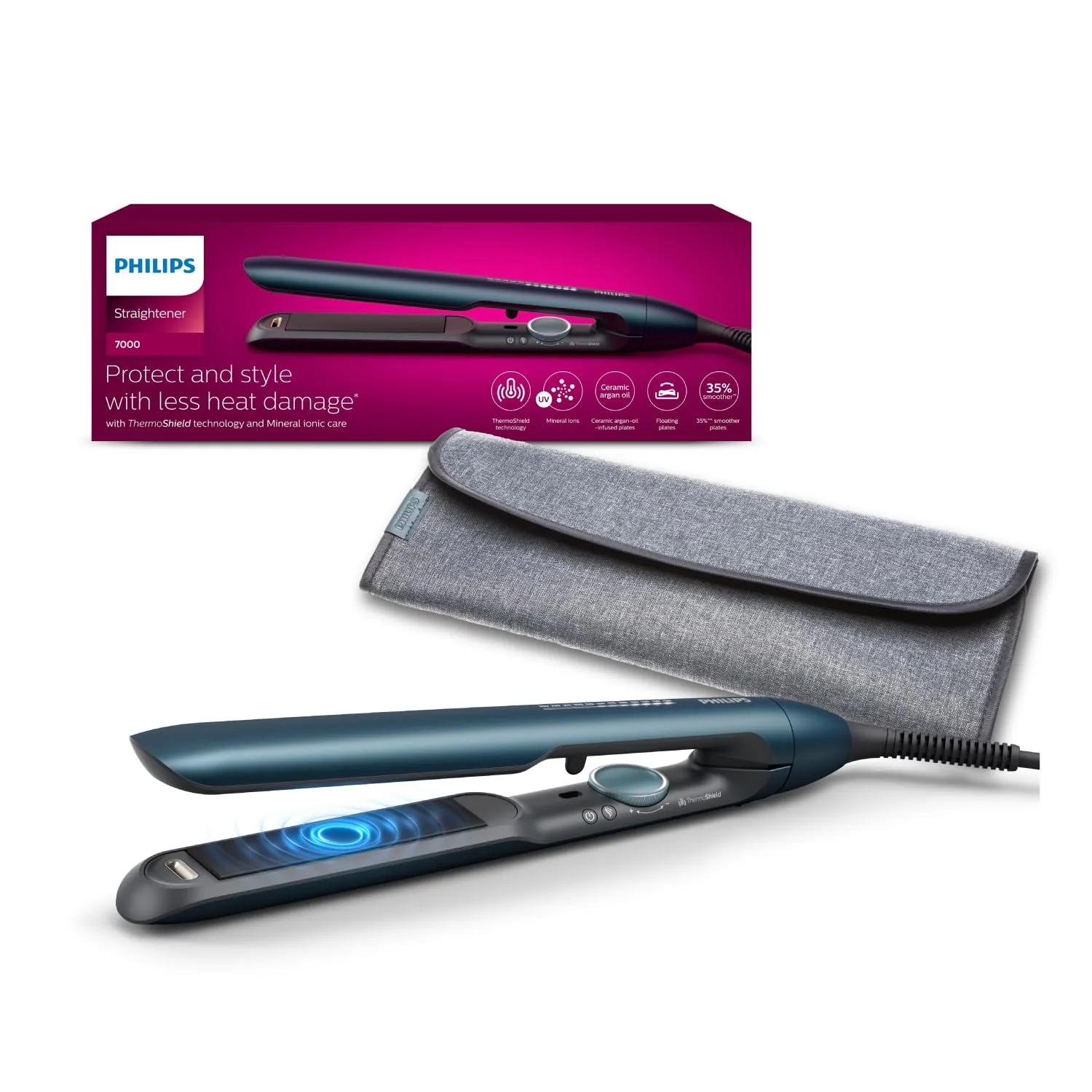 Philips Hair Straightener with Curl Function, Argan Oil Plates, ThermoShield, UV Protection, Ionic Care BHS732/00