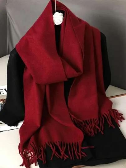 وشاح نسائي أحادي اللون من الكشمير الصناعي العادي، مناسب للانتقال الموسمي، للارتداء اليومي، مقاوم للرياح ودافئ، أحمر لأوشحة عيد الميلاد مع الفستان