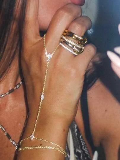 2 طقم خاتم وسوار مرصع بالزركونيا المتعددة الطبقات، أنيق ولامع، مناسب للاستخدام اليومي للنساء، حفلات النوادي الليلية والتجمعات