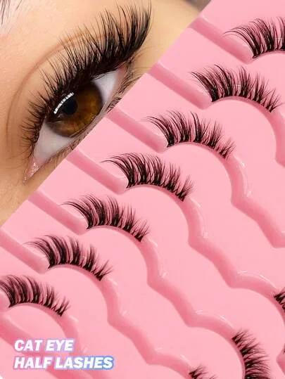 Asiteo أسيتيو 7 أزواج من رموش عين القطة الفاخرة نصف العين - قابلة لإعادة الاستخدام، مناسبة للمبتدئين، مظهر طبيعي، شريط شفاف نصف العين، رموش مستعارة، رموش، رموش مزيفة