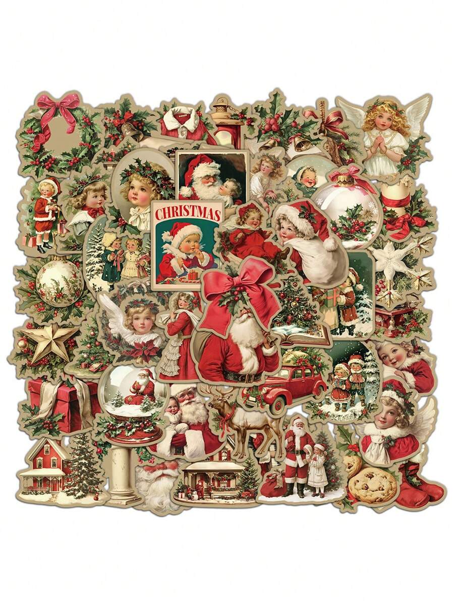50 قطعة ملصقات عيد الميلاد رجعية مقاومة للماء